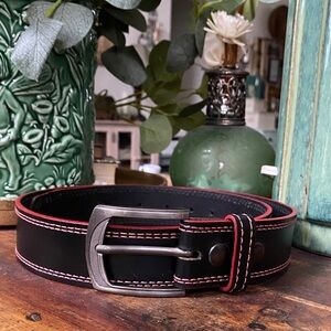 LIKE NEW NAB Leather Black & Red Belt Size 34”-39”